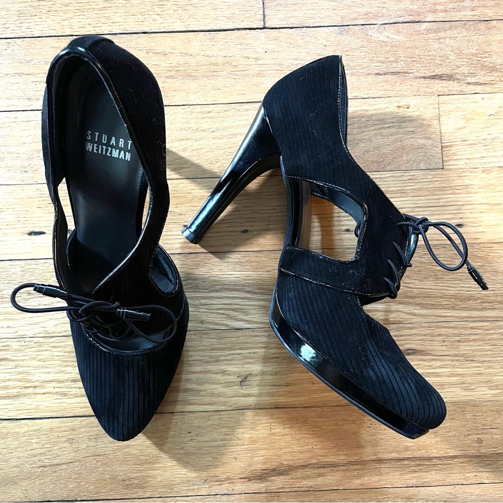 Stuart Weitzman Suede Corduroy Platform Heels | Black | Size 7.5